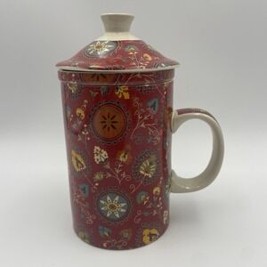 3 Piece Ceramic Tea Cup with Lid and Infuser World Market Red Floral